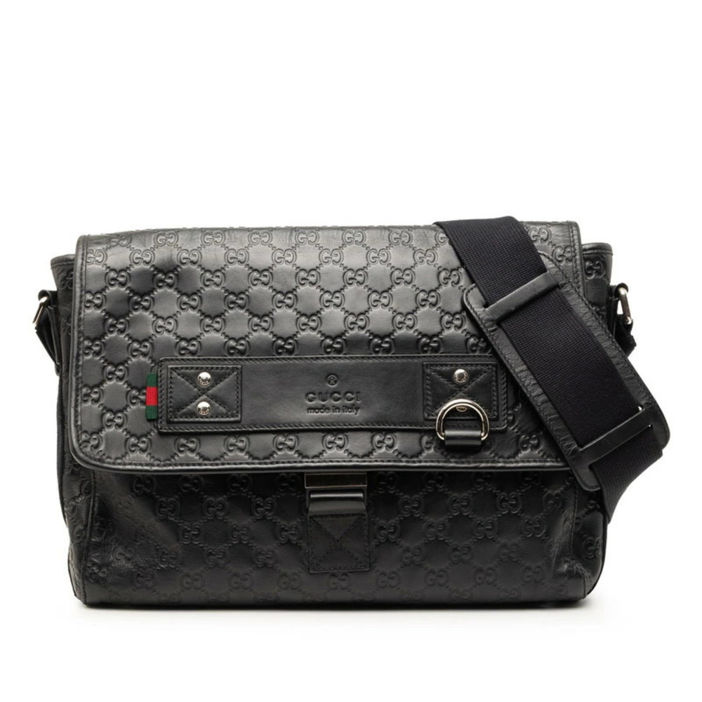 Gucci Guccissima Shoulder Bag Messenger Black Leather